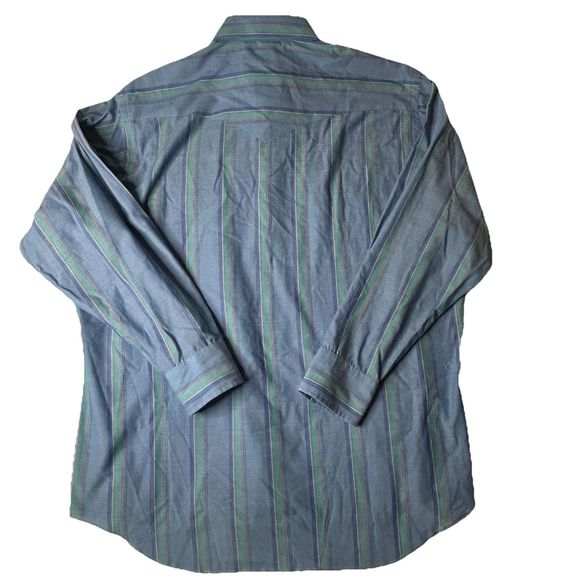 Wrangler Mens Cowboy Cut Western Pearl Snap Striped 17x34 Xtra Long Tails Blue - Picture 2 of 7